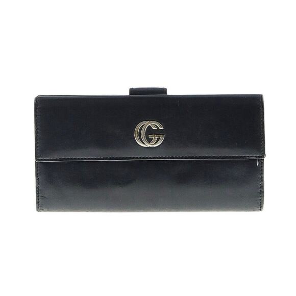Authentic Gucci Black Leather Wallet Purse Gold Double G Hardware - Picture 1 of 11
